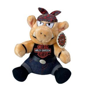 Vintage 1993 Harley Davidson Logo Plush Hog-Stuffed Toy Pig Animal,